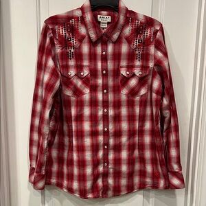 Ariat Red and White Plaid Button-Up Shirt
